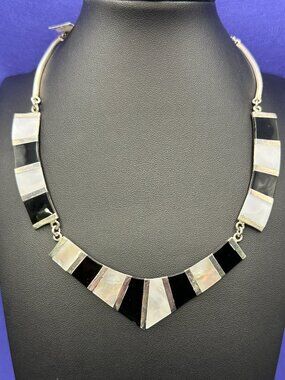 Alpaca Silver Abalone & Black Stone Choker.  Original Tag.